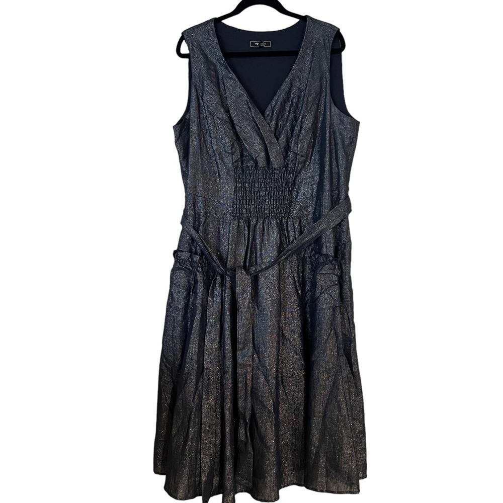 Lily Boutique Fit Flare Denim Lurex Fit Flare Dress 1x